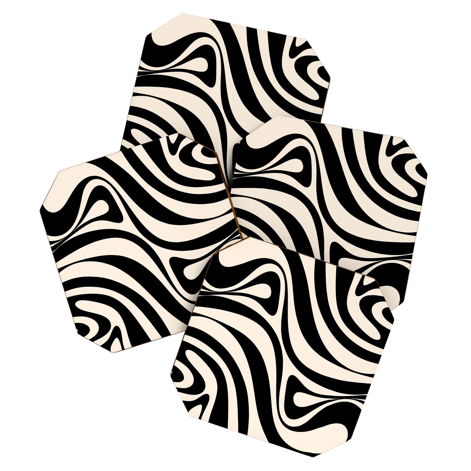 New Groove Retro Swirl Abstract in Black and Almond Cream Coaster Gallery Image 1