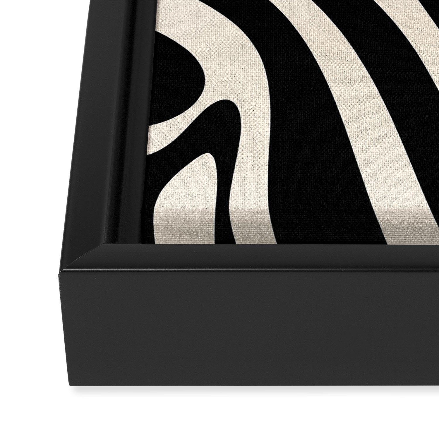 New Groove Retro Swirl Abstract in Black and Almond Cream Framed Canvas Print Gallery Image 3