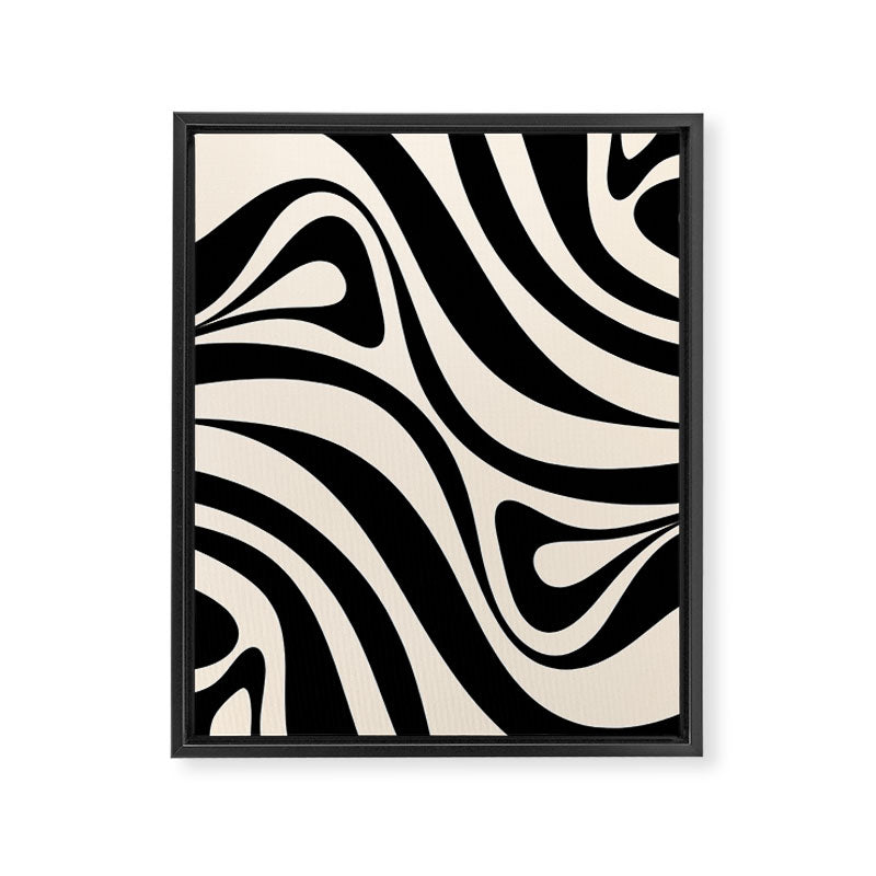 New Groove Retro Swirl Abstract in Black and Almond Cream Framed Canvas Print Gallery Image 8