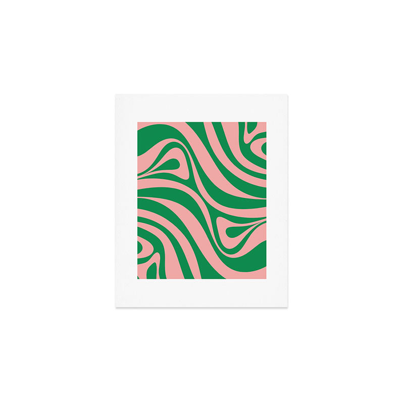 New Groove Retro Swirl Abstract in Pink and Green Art Print Gallery Image 1