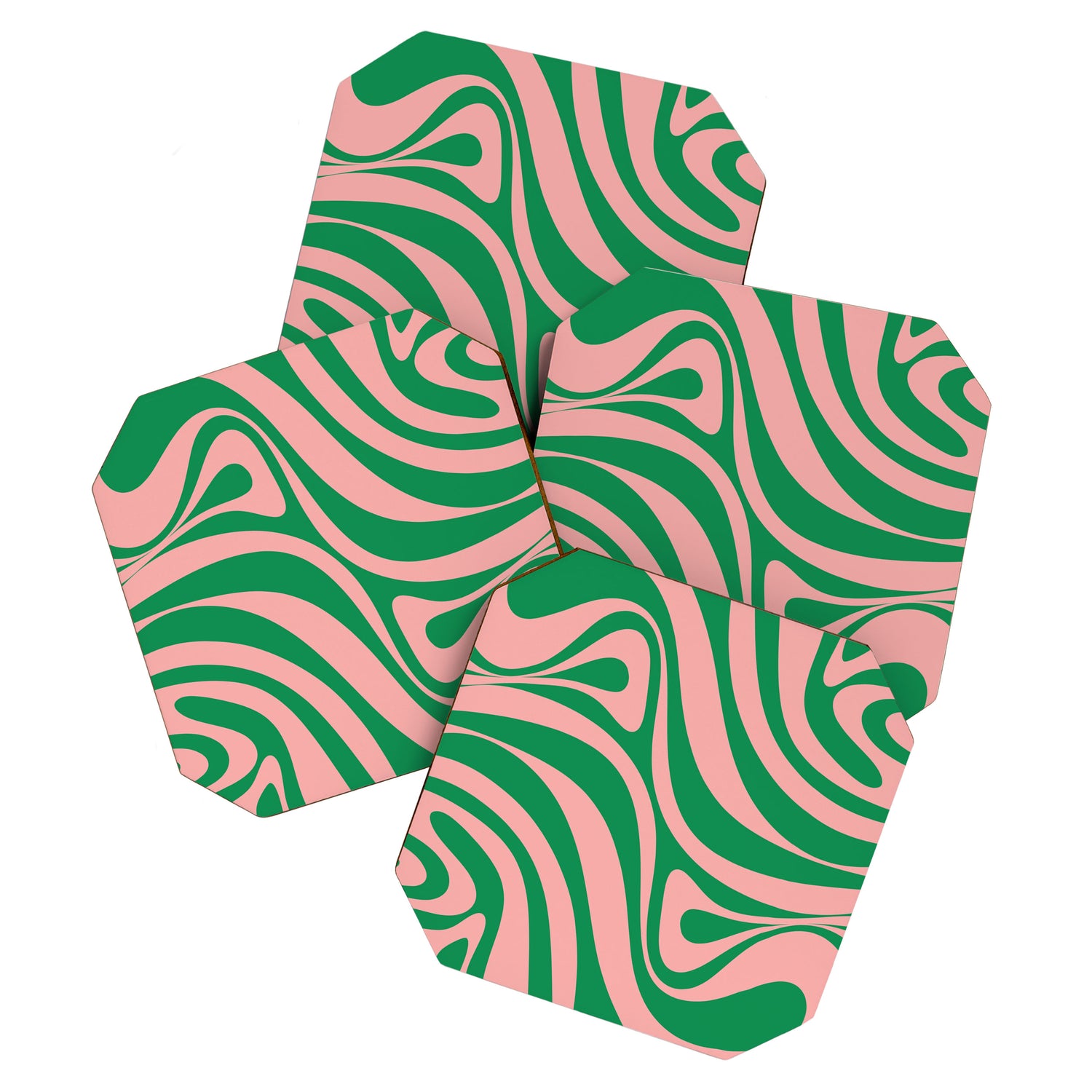New Groove Retro Swirl Abstract in Pink and Green Coaster Gallery Image 1