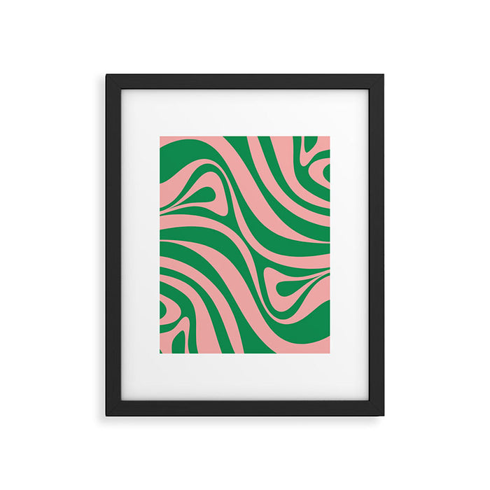 New Groove Retro Swirl Abstract in Pink and Green Framed Art Print Gallery Image 1