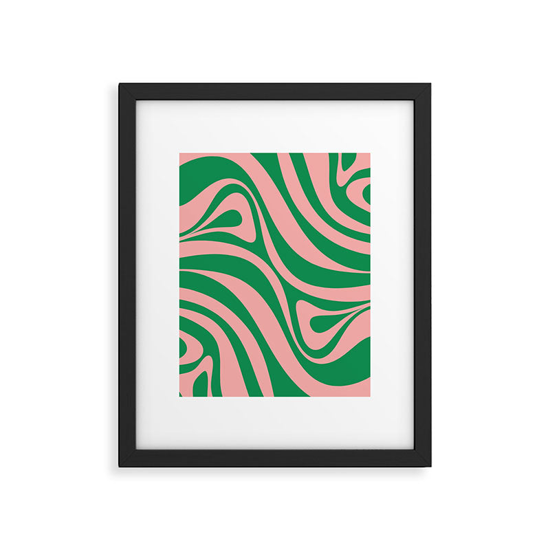 New Groove Retro Swirl Abstract in Pink and Green Framed Art Print Gallery Image 6