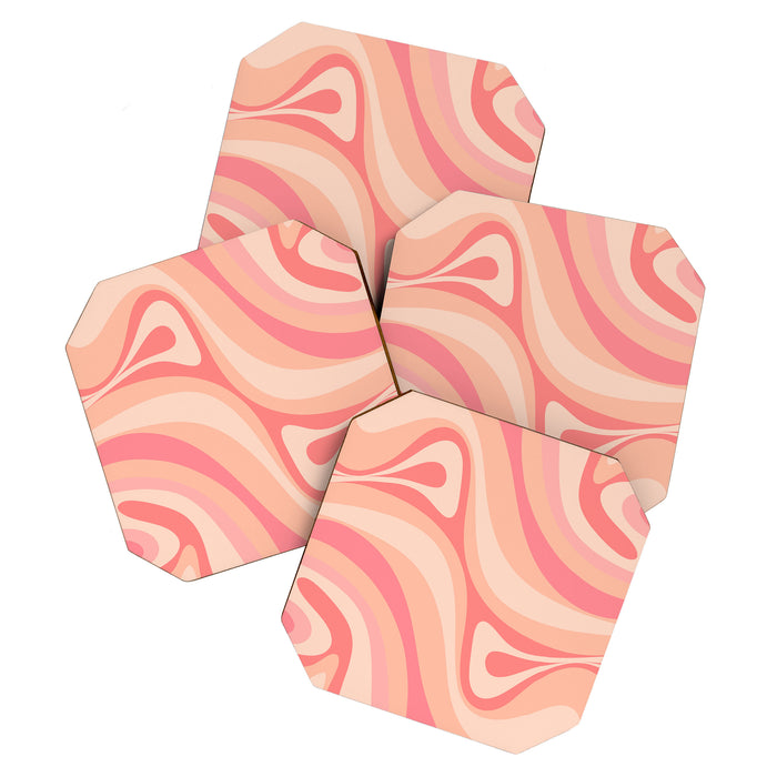 New Groove Retro Swirl Abstract Pattern in Blush Pink Tones Coaster Gallery Image 1