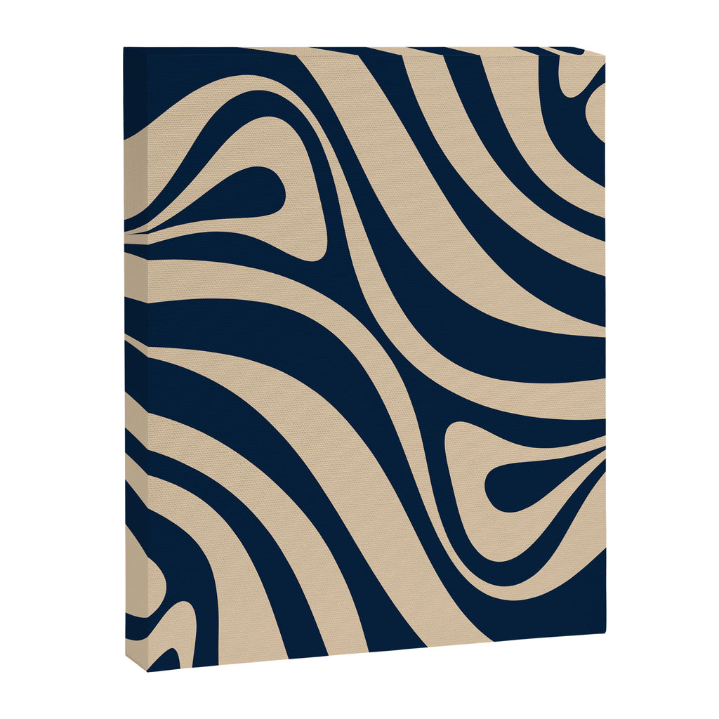 New Groove Retro Swirl Abstract Pattern in Midcentury Modern Navy Blue and Beige  Canvas Print Gallery Image 8