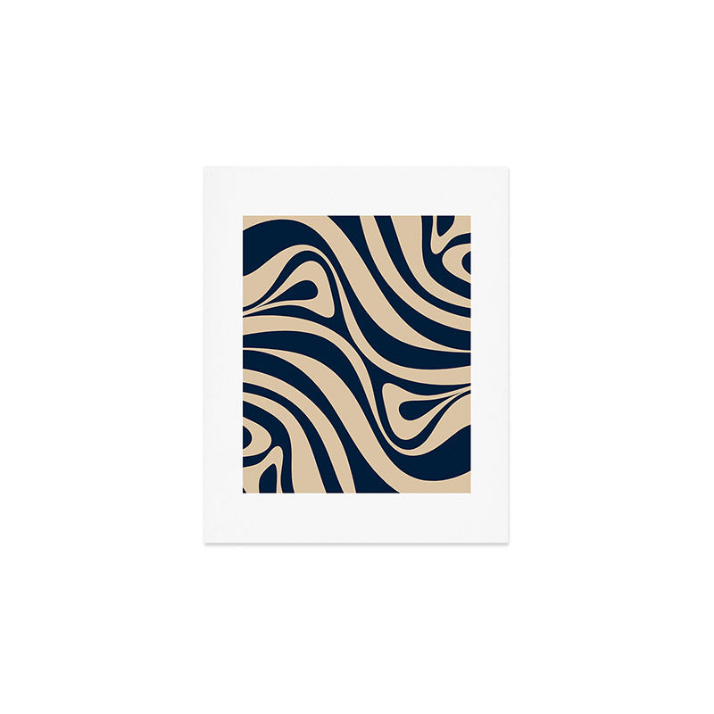 New Groove Retro Swirl Abstract Pattern in Midcentury Modern Navy Blue and Beige  Art Print Gallery Image 1