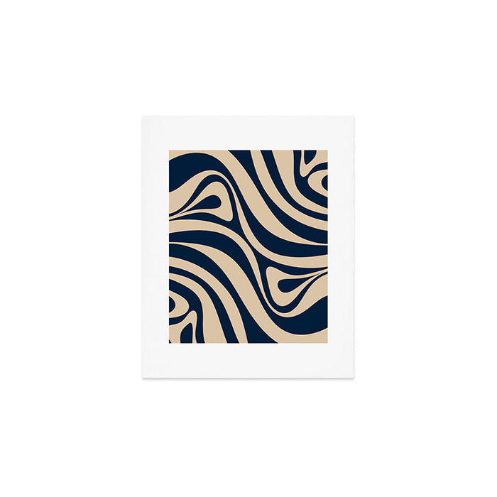 New Groove Retro Swirl Abstract Pattern in Midcentury Modern Navy Blue and Beige  Art Print Gallery Image 1
