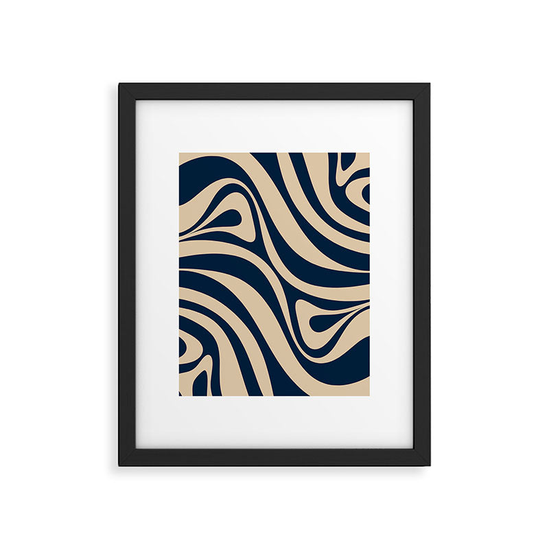 New Groove Retro Swirl Abstract Pattern in Midcentury Modern Navy Blue and Beige  Framed Art Print Gallery Image 6