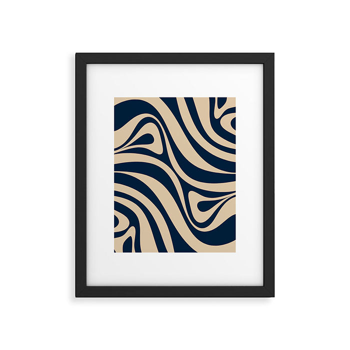 New Groove Retro Swirl Abstract Pattern in Midcentury Modern Navy Blue and Beige  Framed Art Print Gallery Image 1