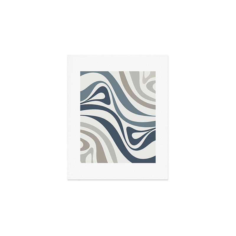 New Groove Retro Swirl Abstract Pattern in Neutral Blue Grey Art Print Gallery Image 1