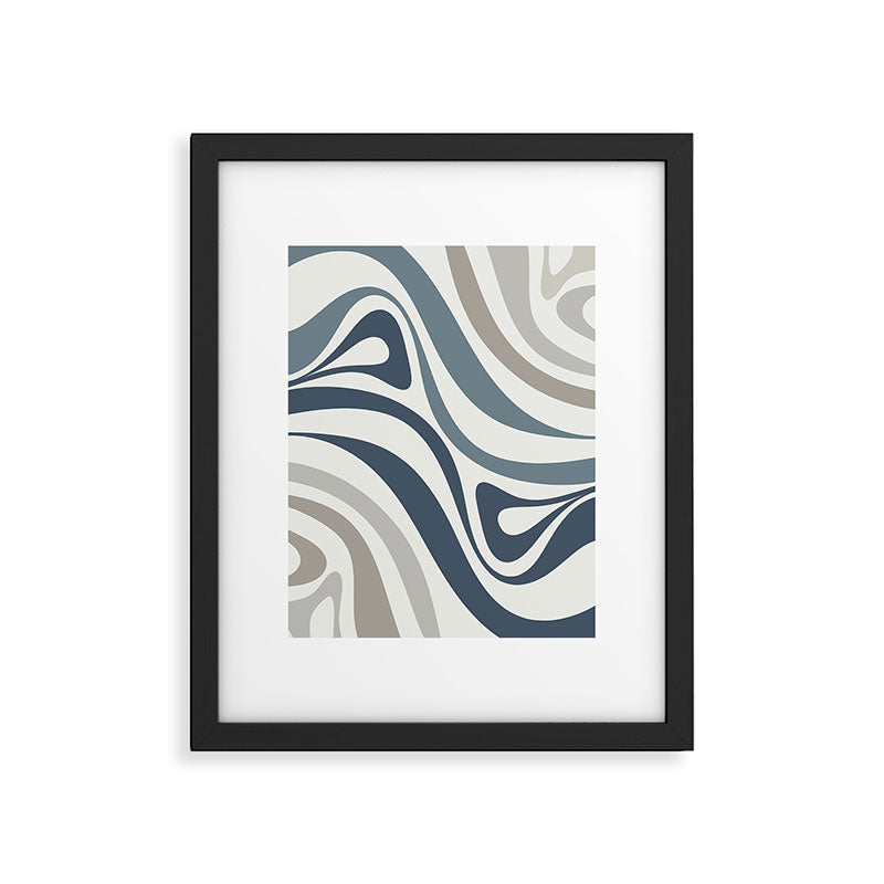 New Groove Retro Swirl Abstract Pattern in Neutral Blue Grey Framed Art Print Gallery Image 6