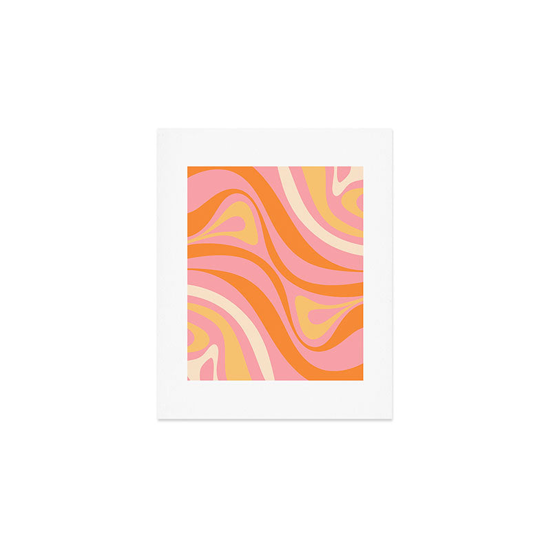 New Groove Retro Swirl Abstract Pattern in Pink, Orange, Yellow, and Cream Art Print Gallery Image 1