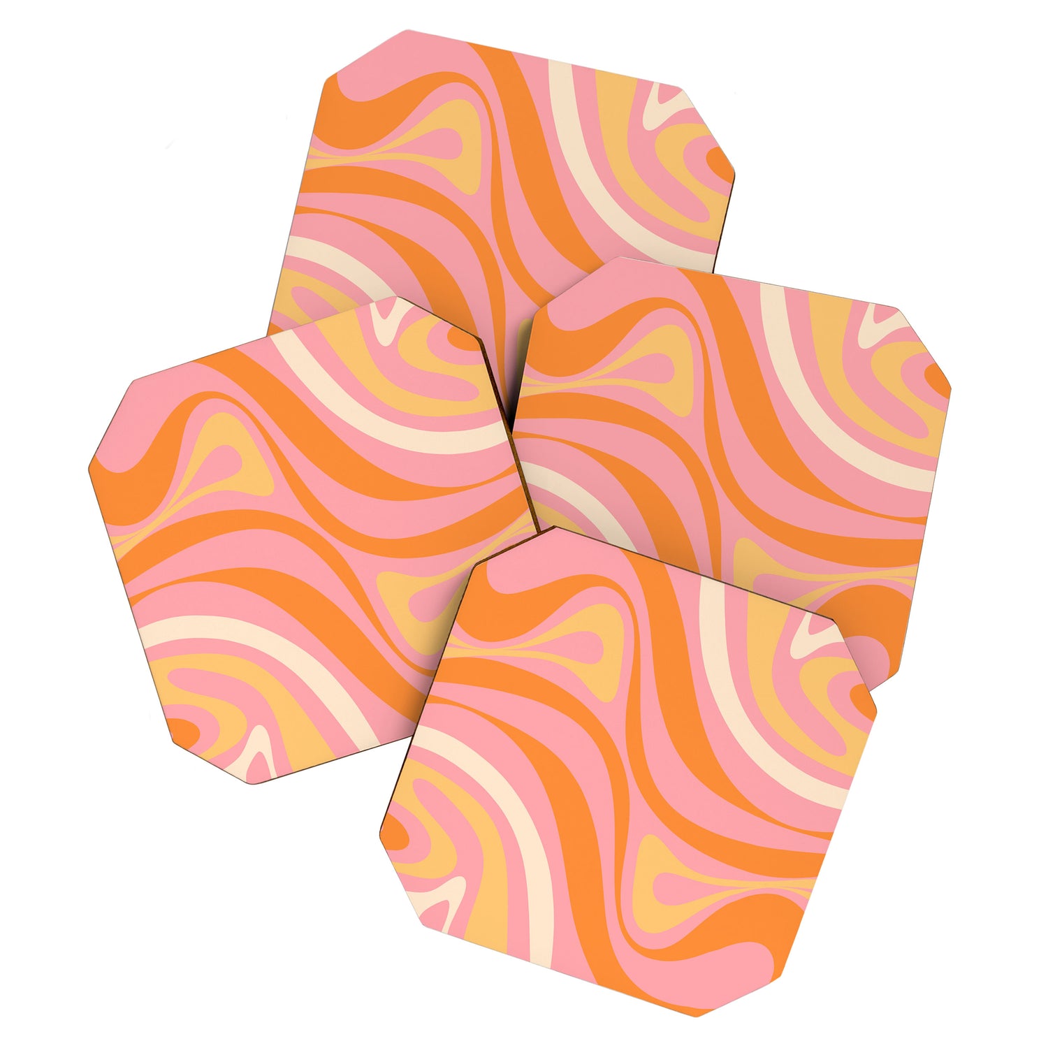 New Groove Retro Swirl Abstract Pattern in Pink, Orange, Yellow, and Cream Coaster Gallery Image 1