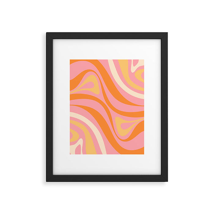 New Groove Retro Swirl Abstract Pattern in Pink, Orange, Yellow, and Cream Framed Art Print Gallery Image 1