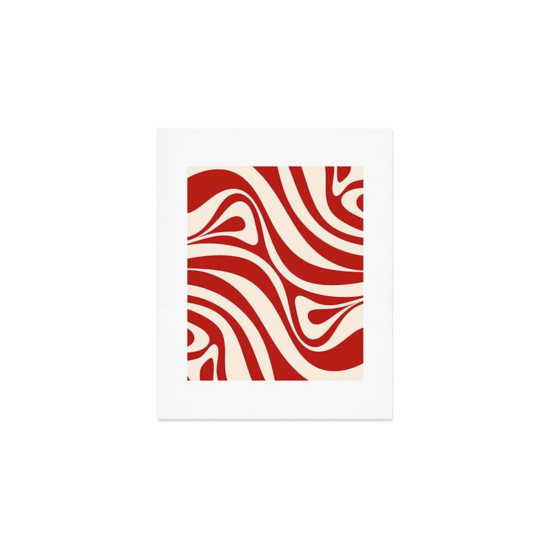 New Groove Retro Swirl Abstract Pattern in Red and Almond Cream Art Print Gallery Image 1