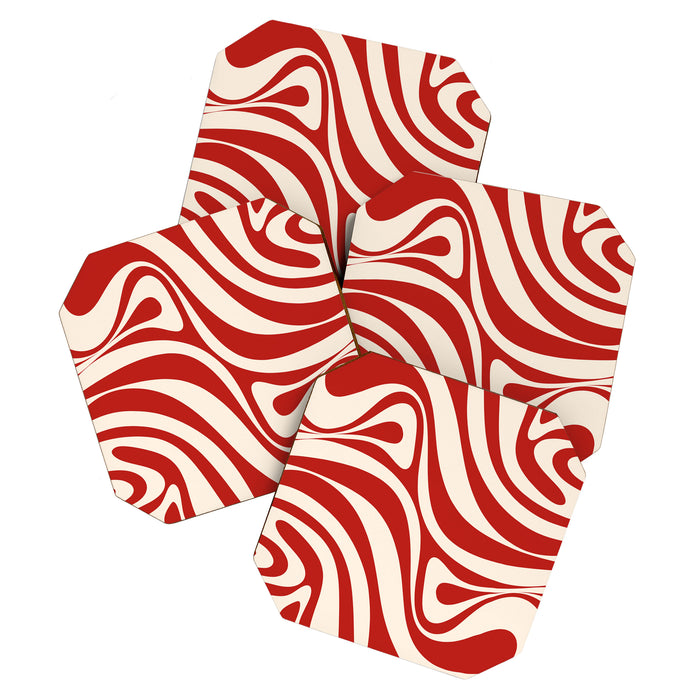 New Groove Retro Swirl Abstract Pattern in Red and Almond Cream Coaster Gallery Image 1
