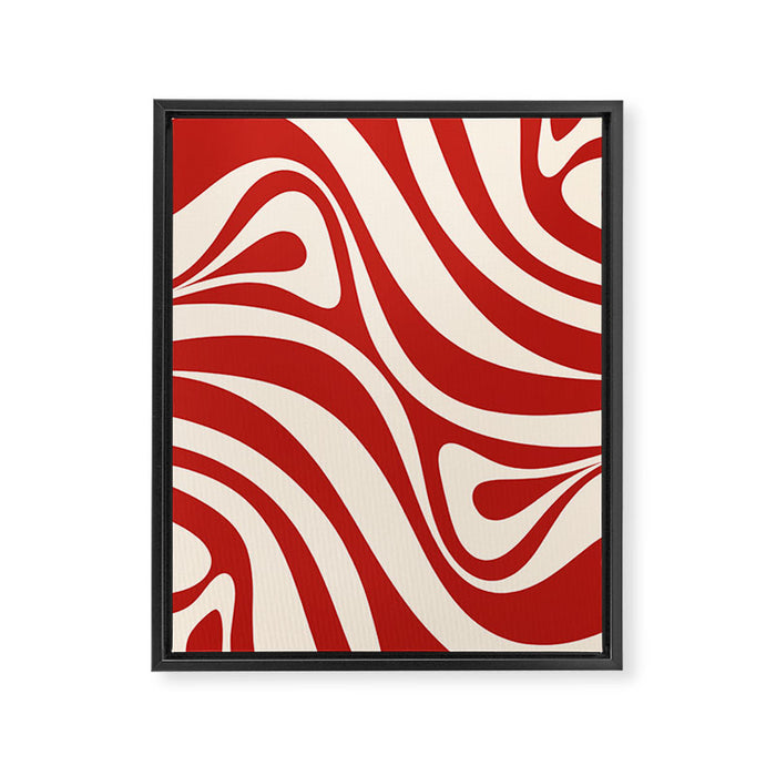 New Groove Retro Swirl Abstract Pattern in Red and Almond Cream Framed Canvas Print Gallery Image 1