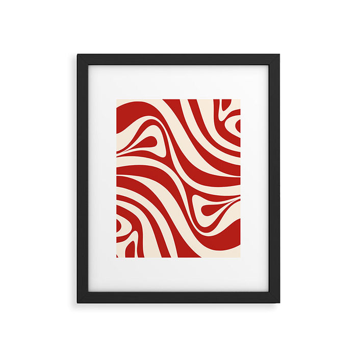 New Groove Retro Swirl Abstract Pattern in Red and Almond Cream Framed Art Print Gallery Image 1