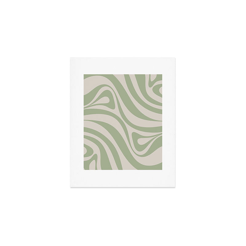 New Groove Retro Swirl Abstract Pattern in Sage and Beige Art Print Gallery Image 1