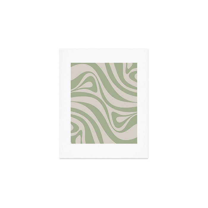 New Groove Retro Swirl Abstract Pattern in Sage and Beige Art Print Gallery Image 1