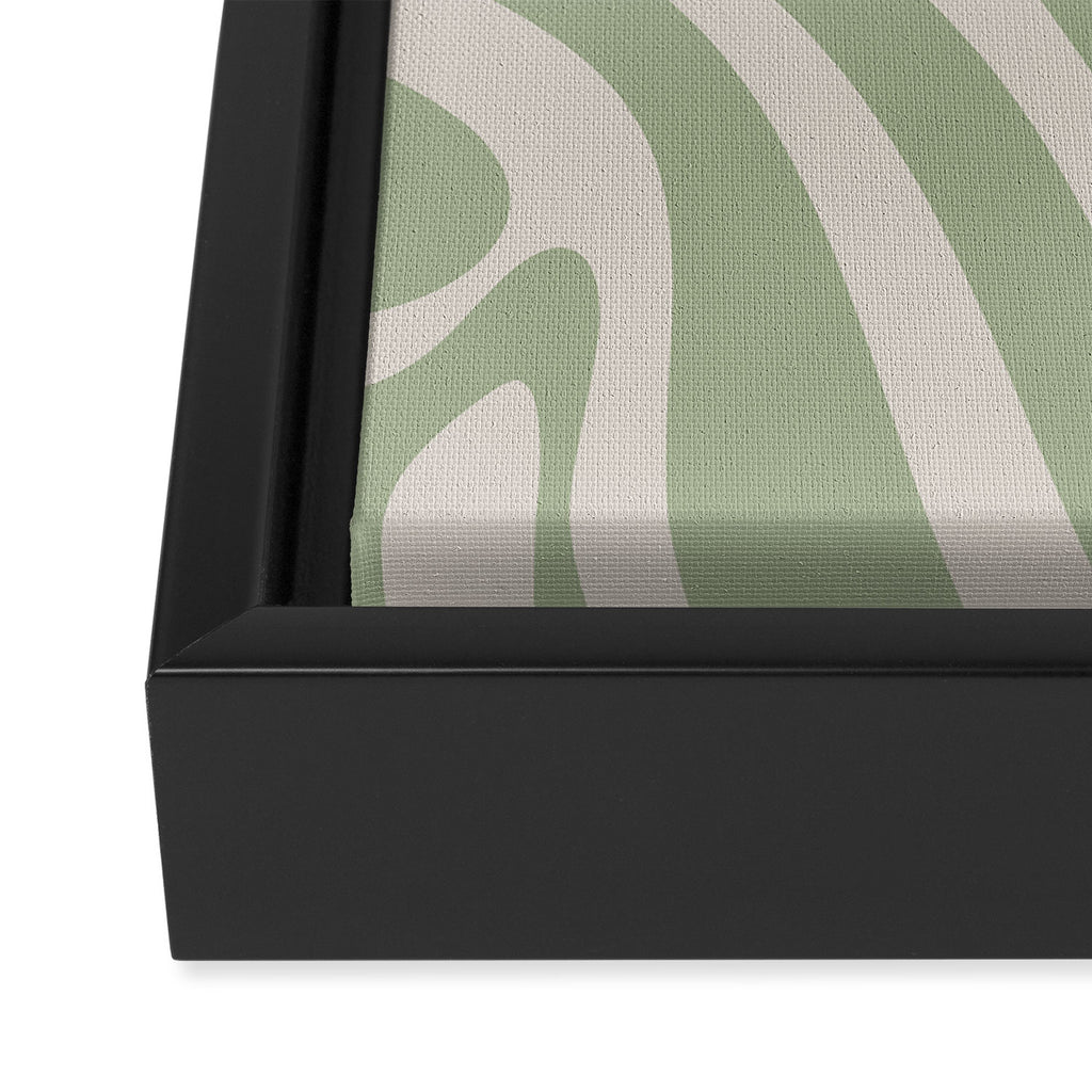New Groove Retro Swirl Abstract Pattern in Sage and Beige Framed Canvas Print Gallery Image 3