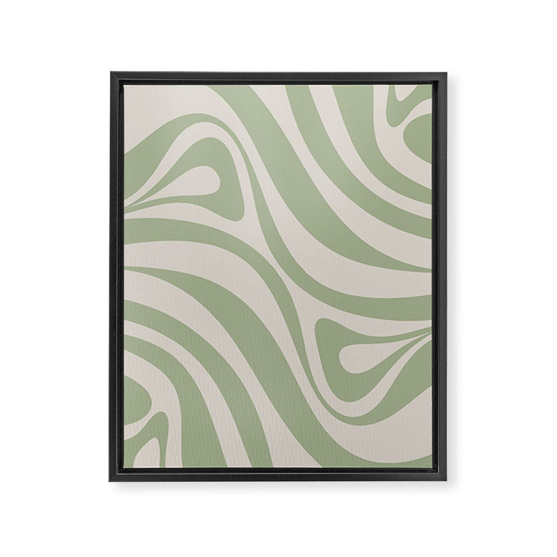New Groove Retro Swirl Abstract Pattern in Sage and Beige Framed Canvas Print Gallery Image 8