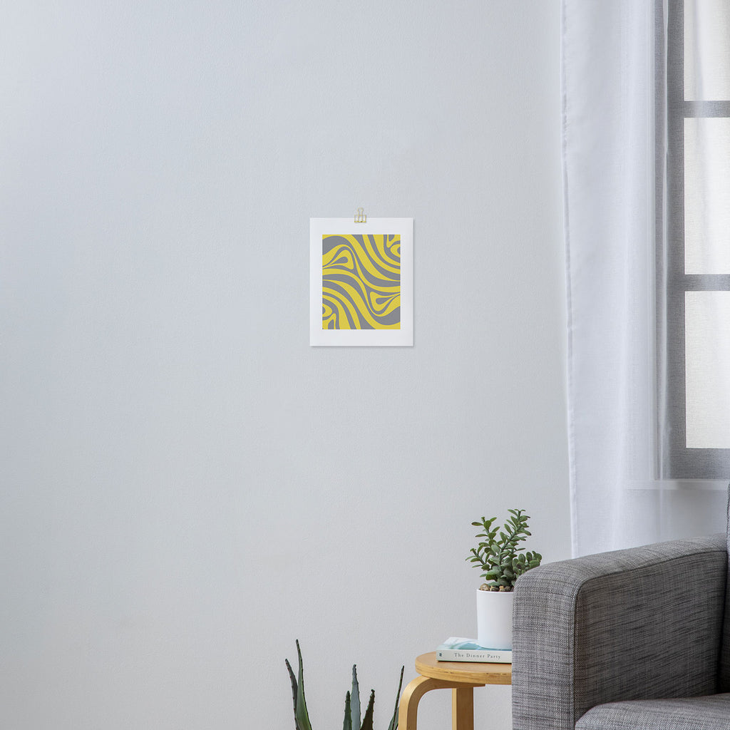 New Groove Retro Swirl Abstract Pattern in Yellow and Gray Art Print Gallery Image 3