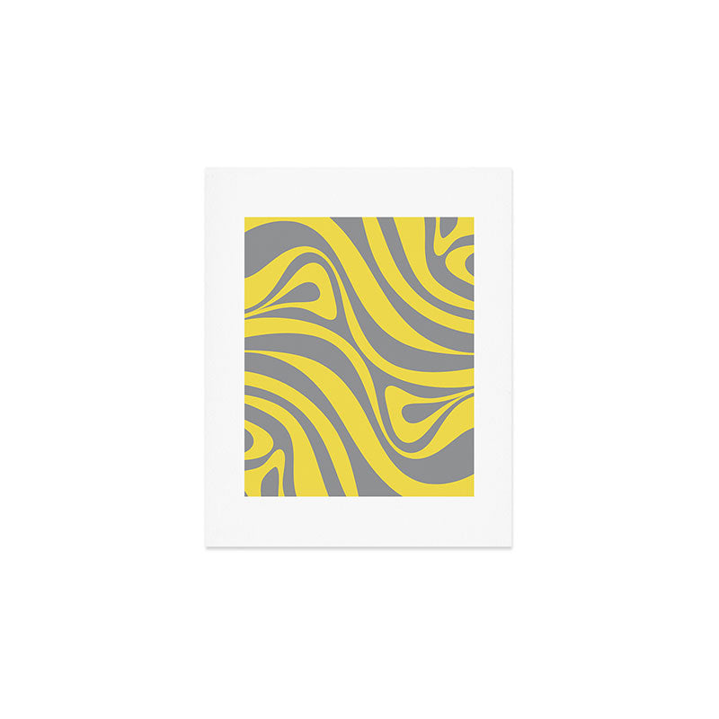 New Groove Retro Swirl Abstract Pattern in Yellow and Gray Art Print Gallery Image 1