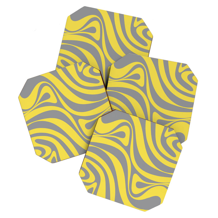 New Groove Retro Swirl Abstract Pattern in Yellow and Gray Coaster Gallery Image 1