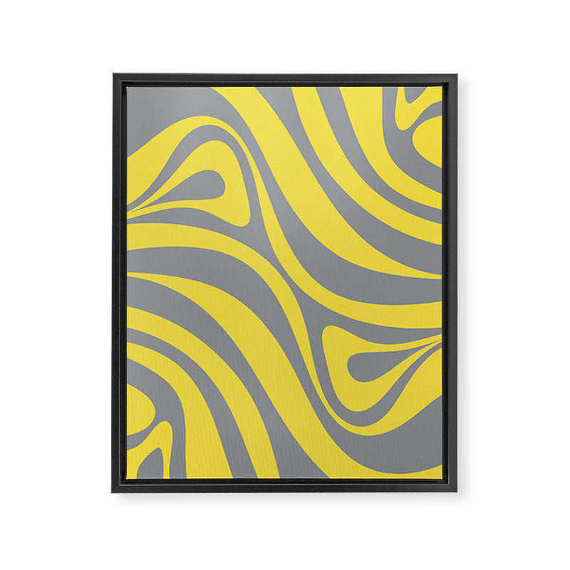 New Groove Retro Swirl Abstract Pattern in Yellow and Gray Framed Canvas Print Gallery Image 8