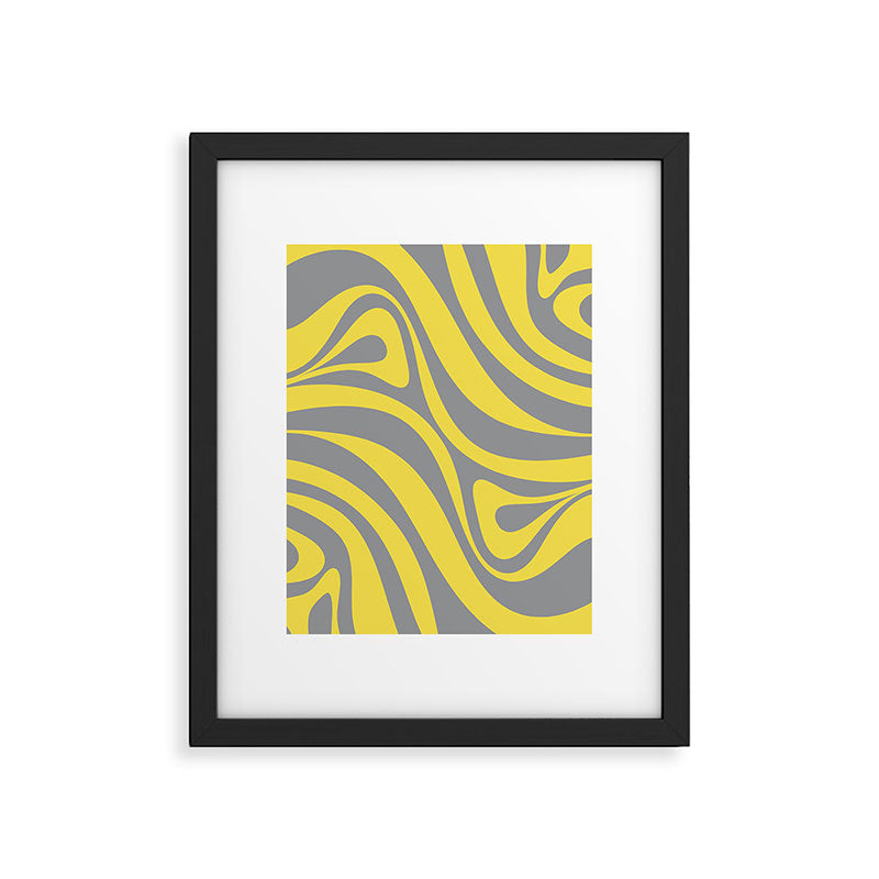 New Groove Retro Swirl Abstract Pattern in Yellow and Gray Framed Art Print Gallery Image 6