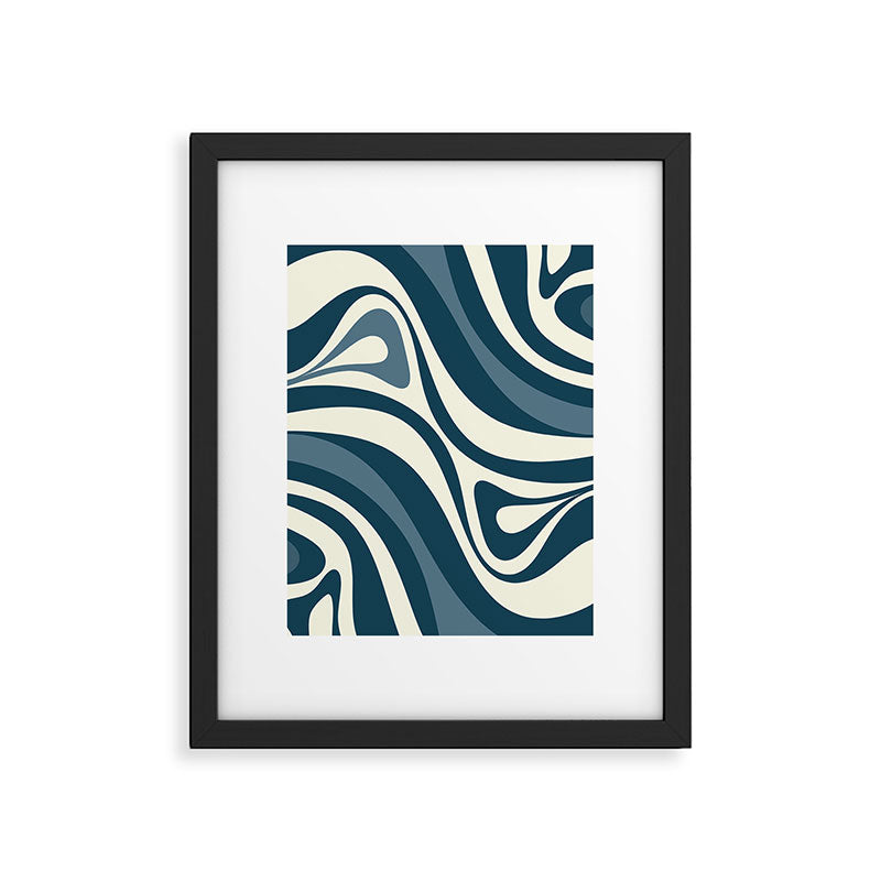 New Groove Retro Swirl Abstract Pattern Steel Teal Blue Framed Art Print Gallery Image 6