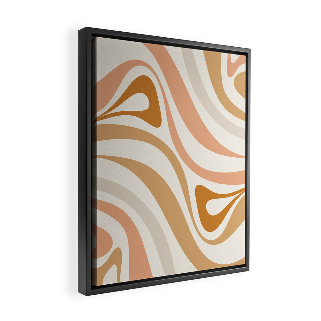 New Groove Retro Swirls Abstract Pattern in Pale Boho Blush Apricot Sand Framed Canvas Print Gallery Image 2