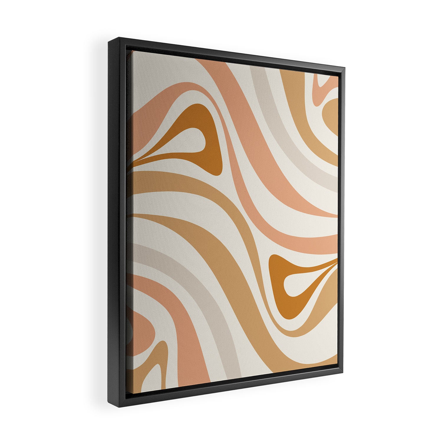 New Groove Retro Swirls Abstract Pattern in Pale Boho Blush Apricot Sand Framed Canvas Print Gallery Image 2