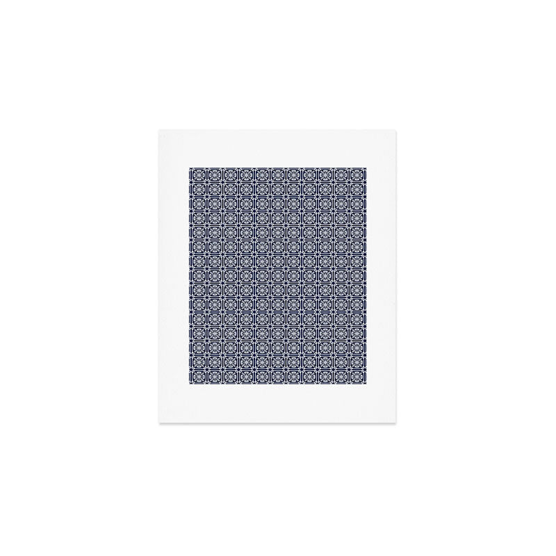 Nouveau Spanish Tile Pattern in Nautical Navy Blue and White Art Print Gallery Image 1