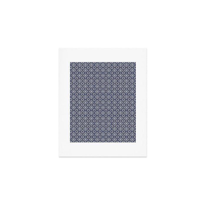 Nouveau Spanish Tile Pattern in Nautical Navy Blue and White Art Print Gallery Image 1
