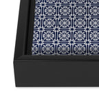 Nouveau Spanish Tile Pattern in Nautical Navy Blue and White Framed Canvas Print Gallery Image 3