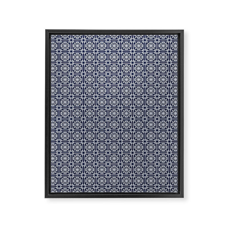Nouveau Spanish Tile Pattern in Nautical Navy Blue and White Framed Canvas Print Gallery Image 8