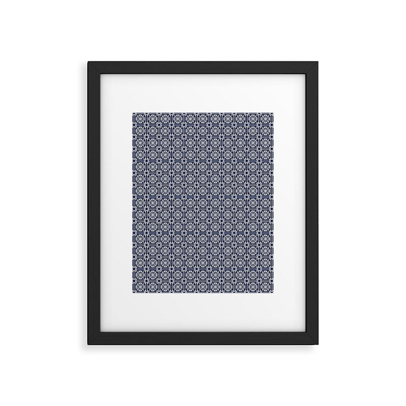 Nouveau Spanish Tile Pattern in Nautical Navy Blue and White Framed Art Print Gallery Image 6