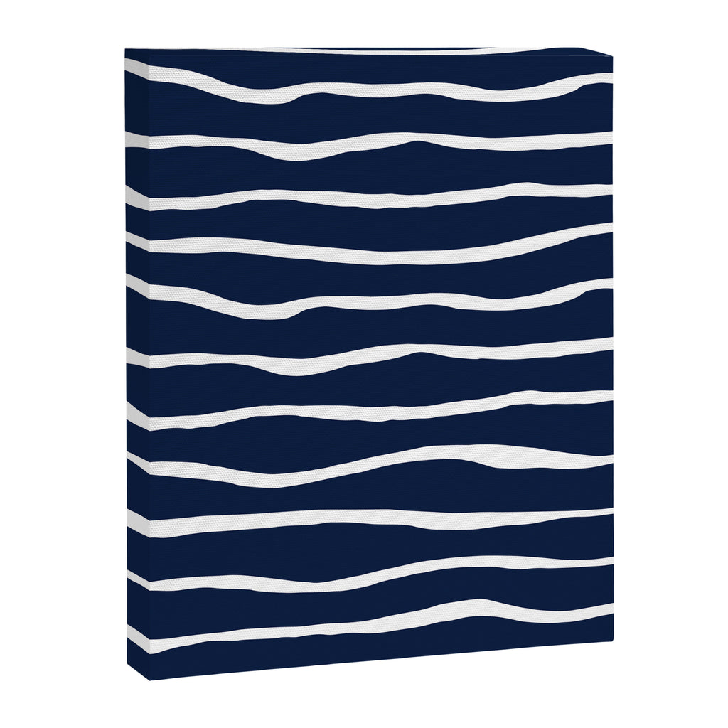 Ocean Ripple Modern Organic Stripe Pattern in White and Nautical Navy Blue Canvas Print Gallery Image 8