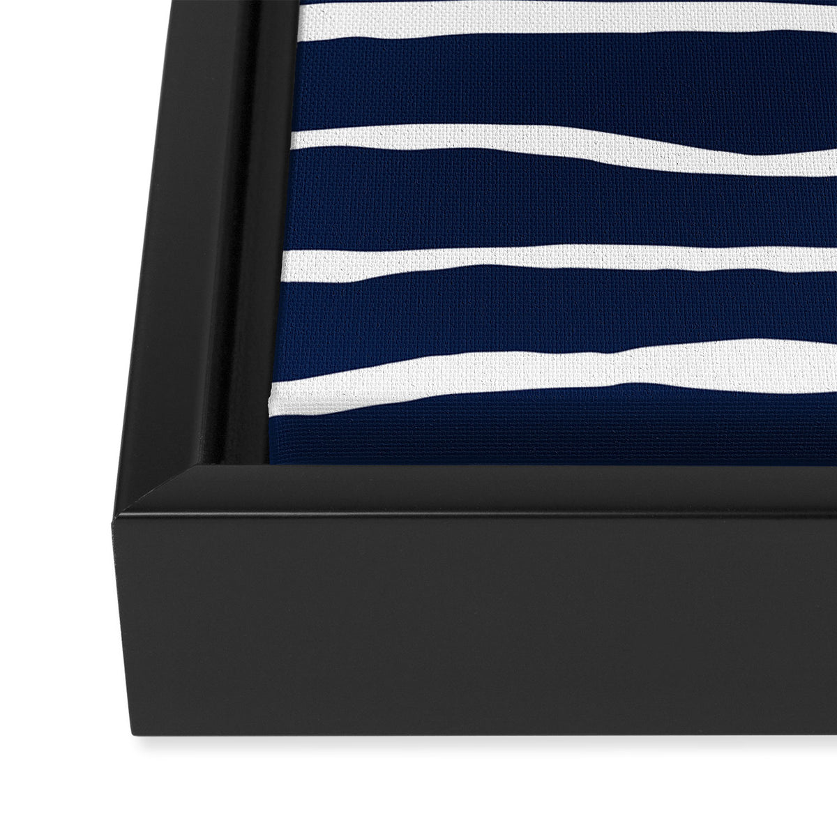 Ocean Ripple Modern Organic Stripe Pattern in White and Nautical Navy Blue Framed Canvas Print Gallery Image 3