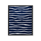 Ocean Ripple Modern Organic Stripe Pattern in White and Nautical Navy Blue Framed Canvas Print Gallery Image 8