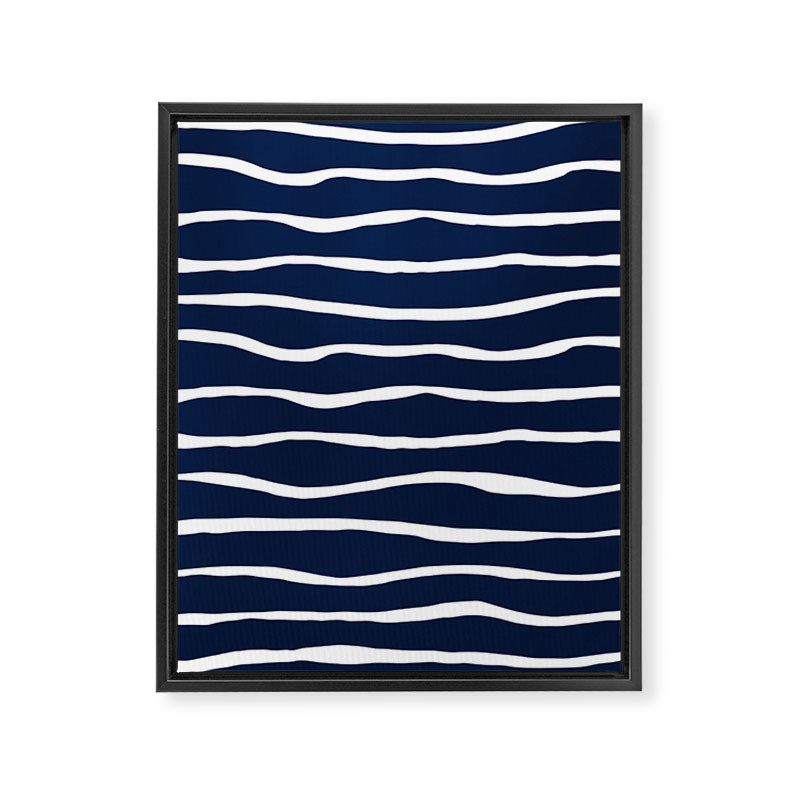 Ocean Ripple Modern Organic Stripe Pattern in White and Nautical Navy Blue Framed Canvas Print Gallery Image 8