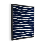 Ocean Ripple Modern Organic Stripe Pattern in White and Nautical Navy Blue Framed Canvas Print Gallery Image 2