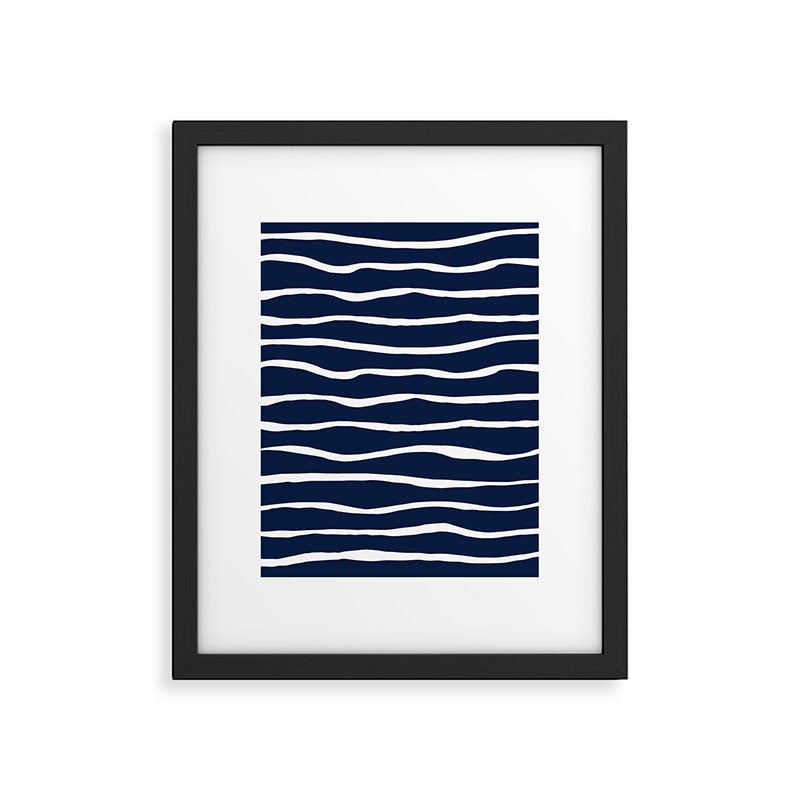 Ocean Ripple Modern Organic Stripe Pattern in White and Nautical Navy Blue Framed Art Print Gallery Image 6