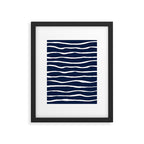 Ocean Ripple Modern Organic Stripe Pattern in White and Nautical Navy Blue Framed Art Print Gallery Image 6