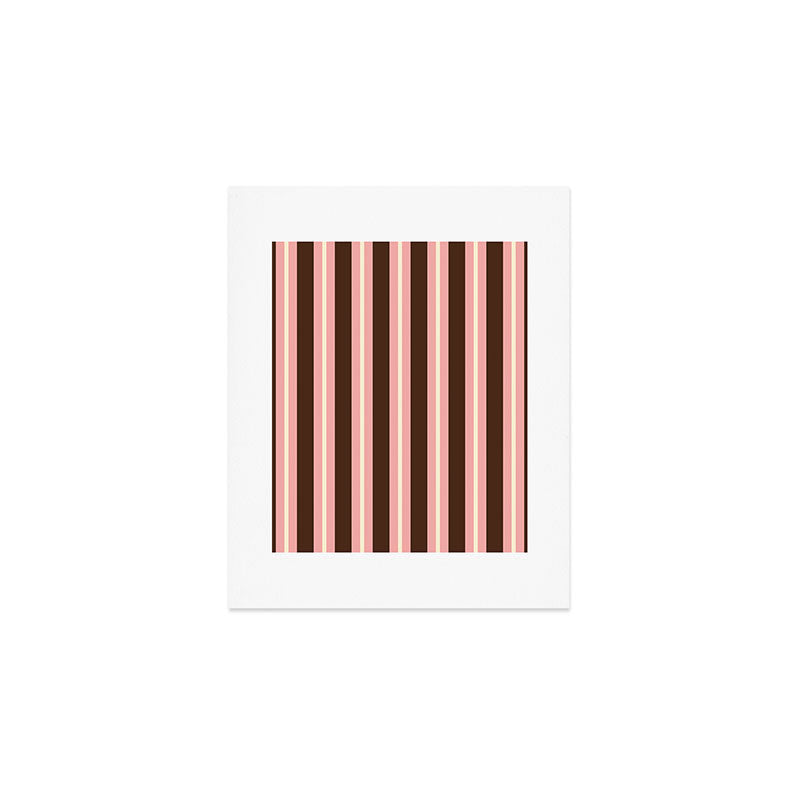 Old Fashioned Double Stripes Brown Pink Cream Narrow Vertical Stripe Pattern Art Print Gallery Image 1