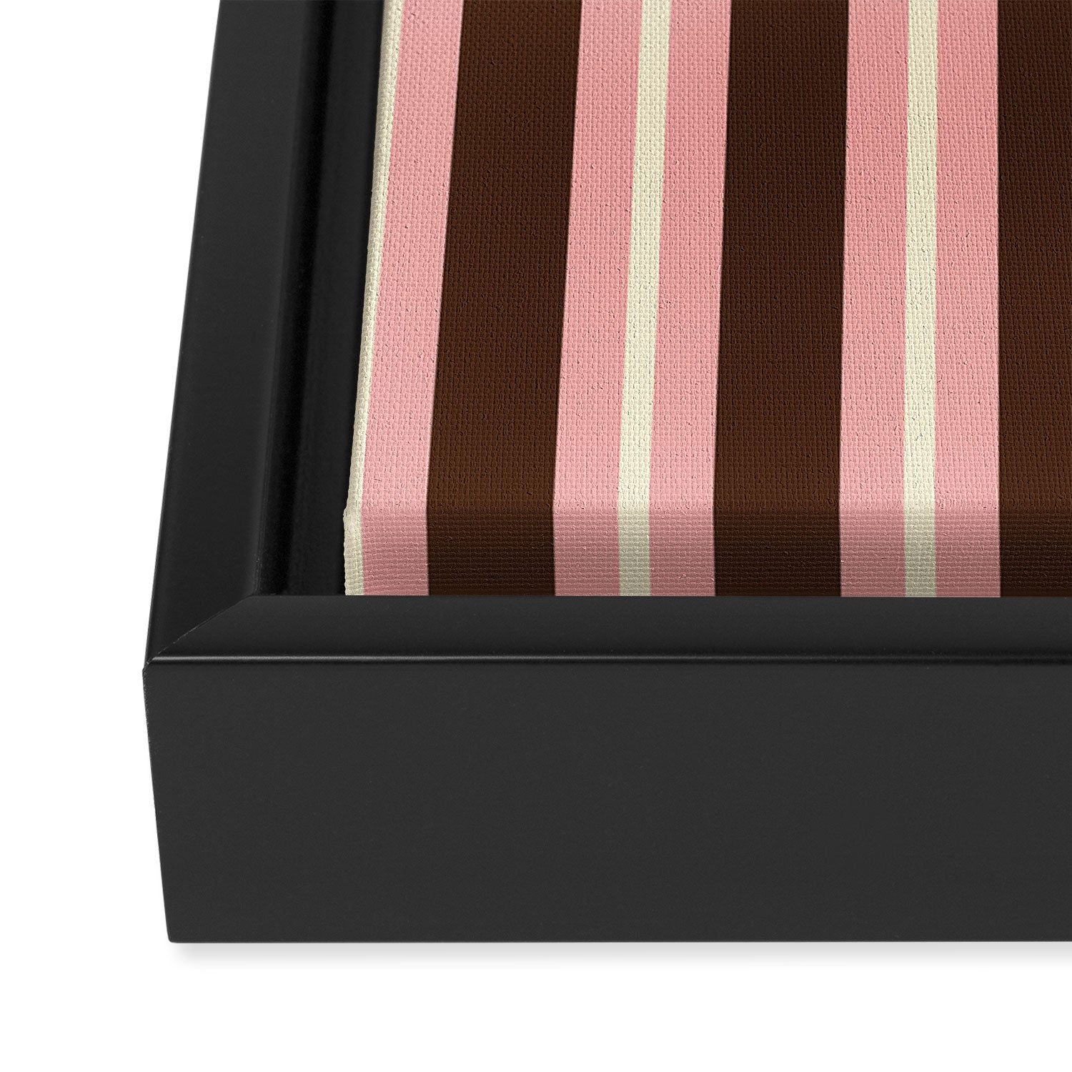 Old Fashioned Double Stripes Brown Pink Cream Narrow Vertical Stripe Pattern Framed Canvas Print Gallery Image 3