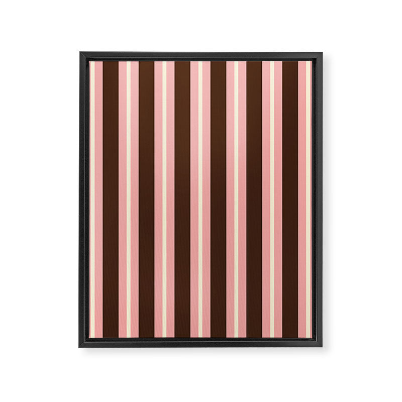 Old Fashioned Double Stripes Brown Pink Cream Narrow Vertical Stripe Pattern Framed Canvas Print Gallery Image 8
