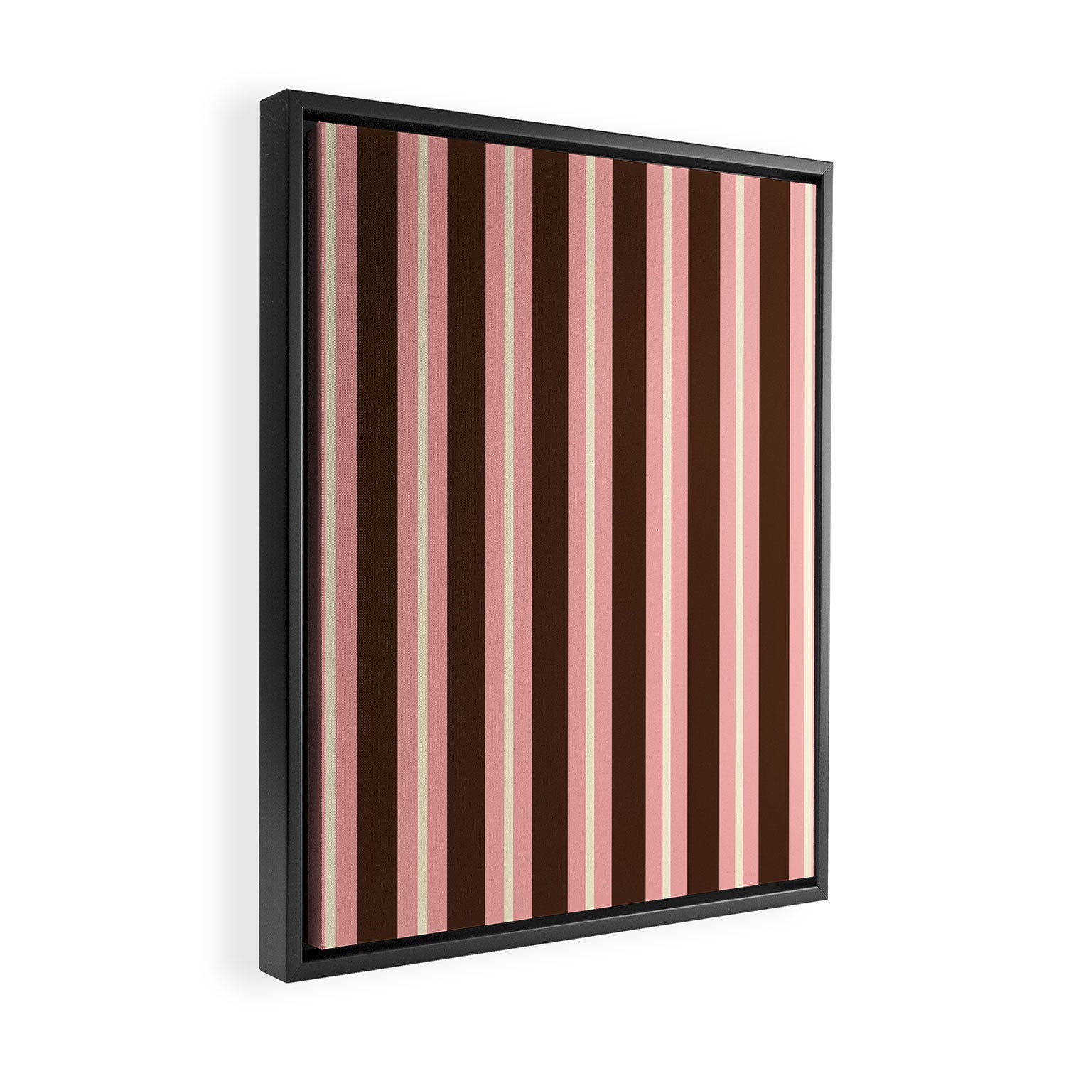 Old Fashioned Double Stripes Brown Pink Cream Narrow Vertical Stripe Pattern Framed Canvas Print Gallery Image 2